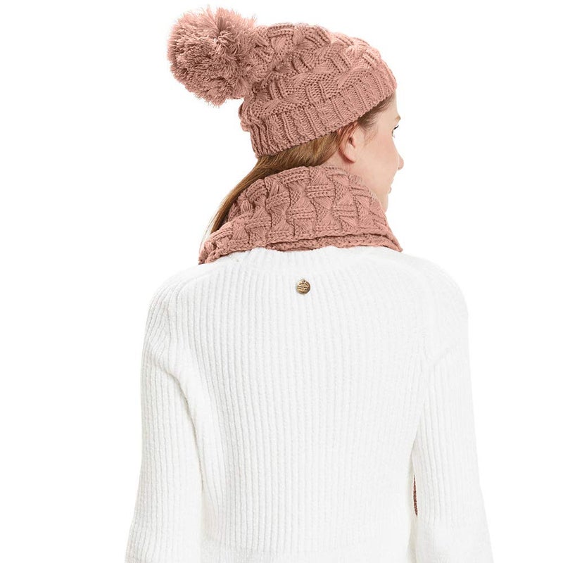 HANERDUN Women Girls Fashion Winter Warm Knitted Hat Beanie Hat Scarf Set Shrimp Pink - Image 2